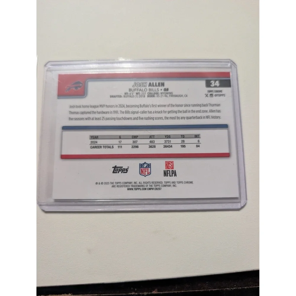 2025 Topps Chrome Josh Allen Buffalo Bills Pink X-Fractor #34 QB NFL Card